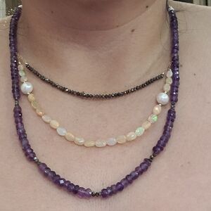 Elegant 14 Kt Purple Amethyst and Red Diamonds And Ethiopian Opals Necklace